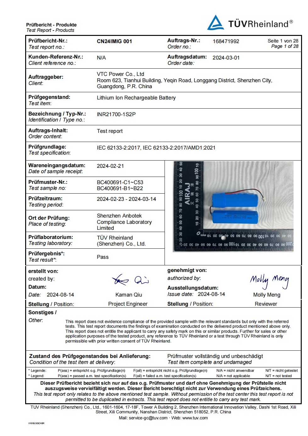 IEC 62133-Zertifikat